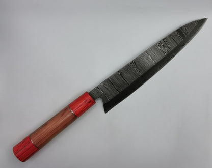 Couteau de chef gyuto L'Estérel vue complète lame et manche bois précieux