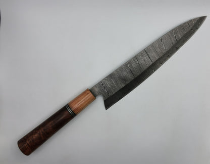Couteau de chef gyuto Le Meunier vue complète lame et manche bois de rose